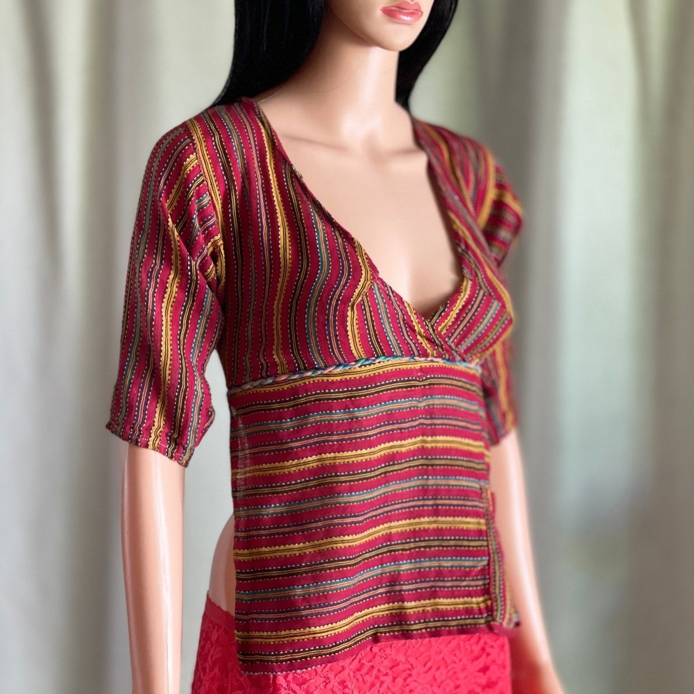 Vtg 70s Handmade Pakistan Choli Top Backless Boho Hippie Tribal Stripe Cotton S